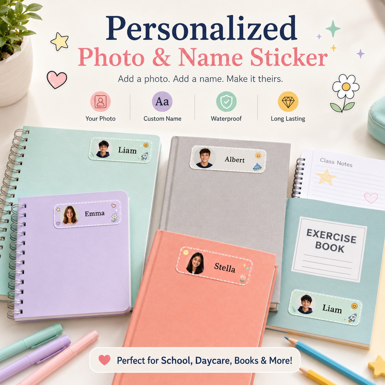 Custom Photo Book - Customized Photo Name Class Stickers, Personalized