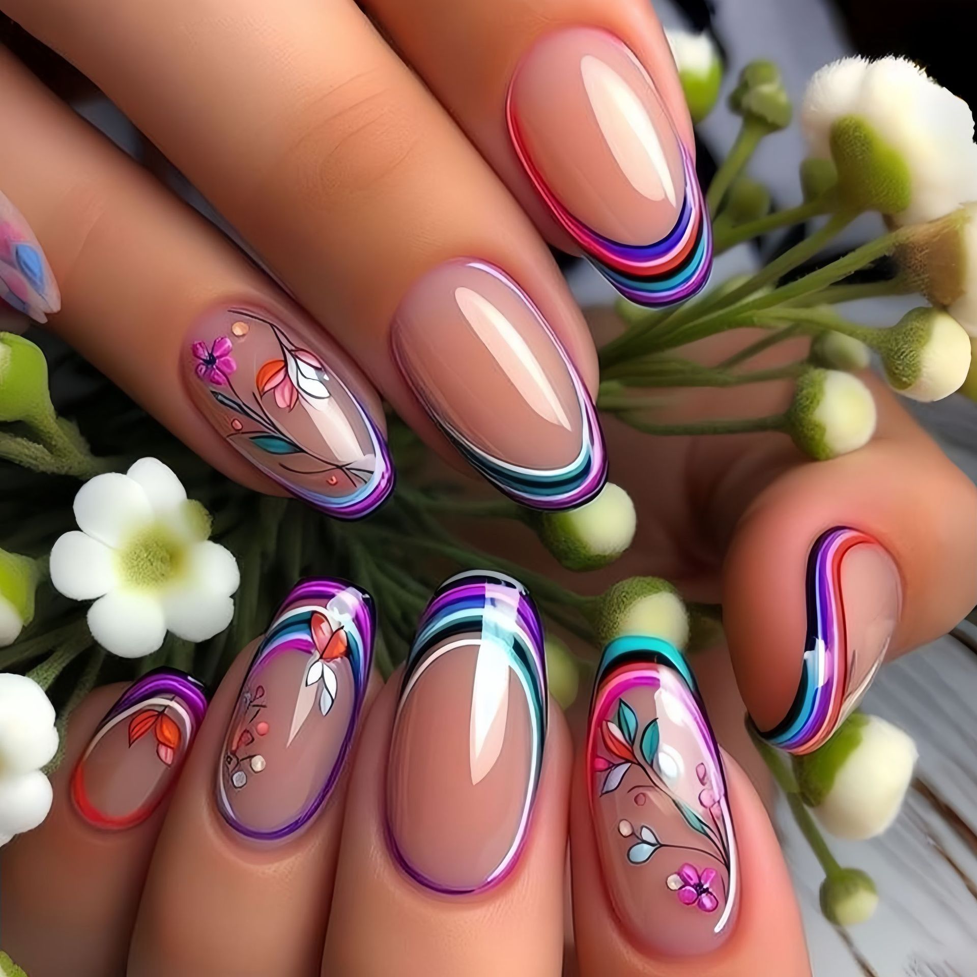 Medium fake nails for women gi - Pressed Flower Art recension och pris