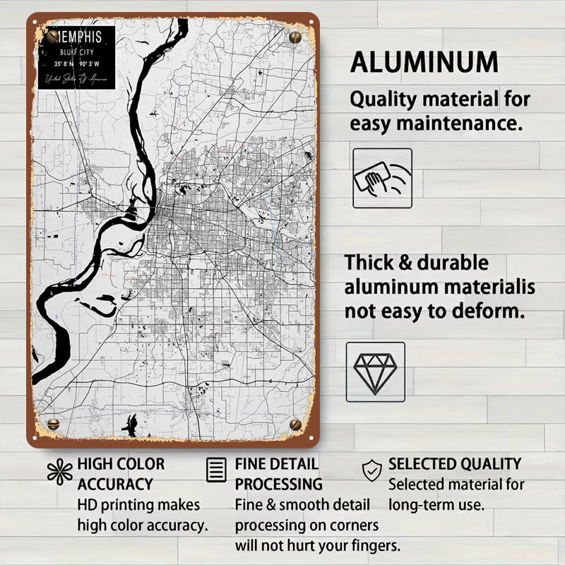 Memphis TN USA Tinplate Signs  - Custom Map Poster recension och pris