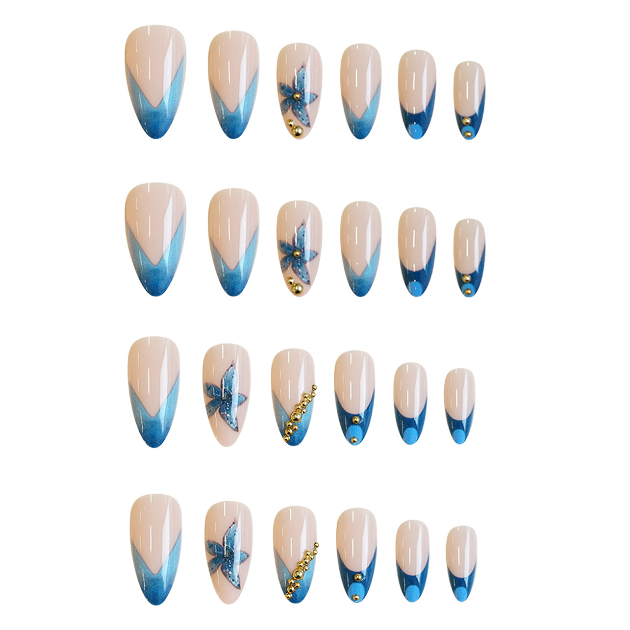 Nude fake nails with pink blue - Pressed Flower Art recension och pris