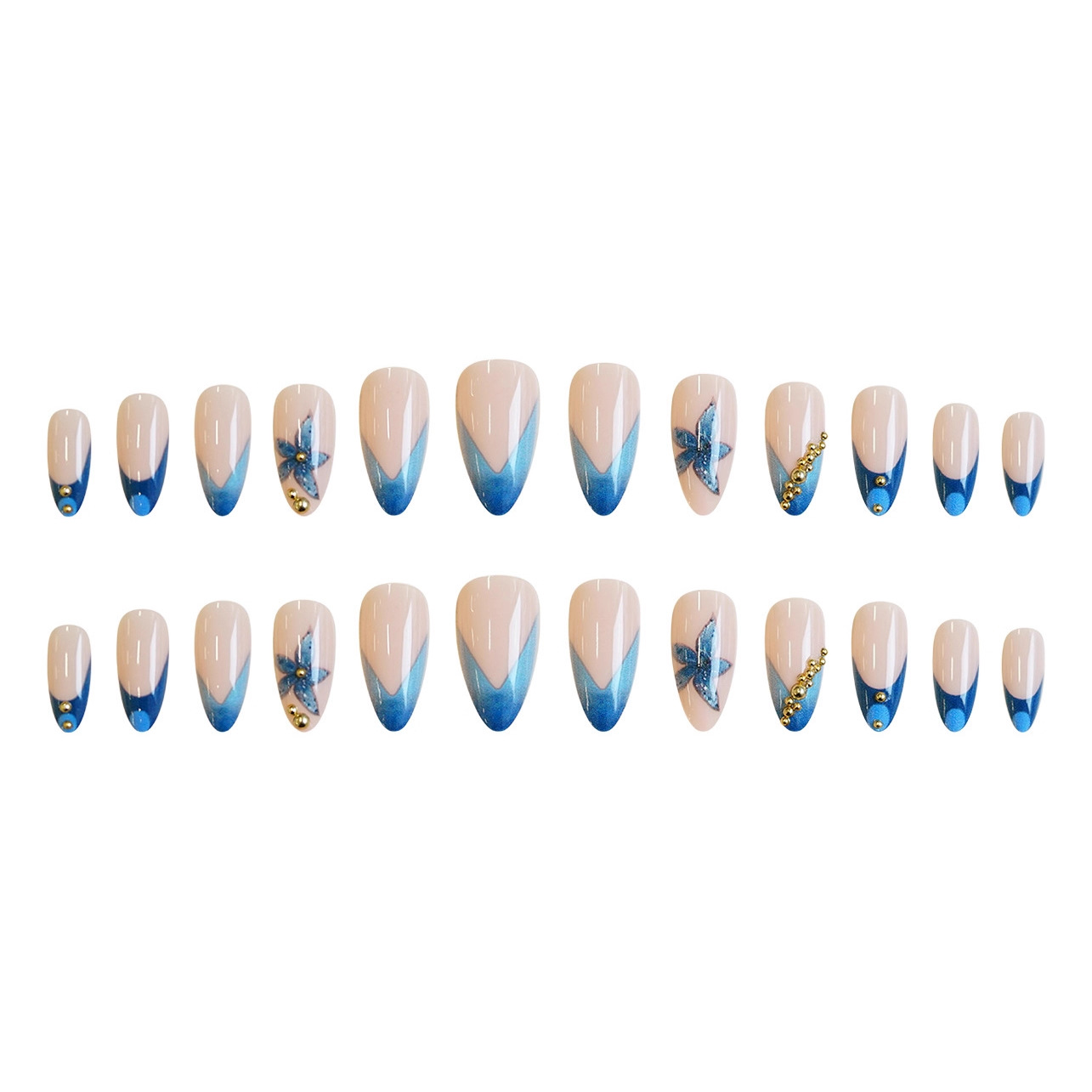 Nude fake nails with pink blue - Pressed Flower Art recension och pris