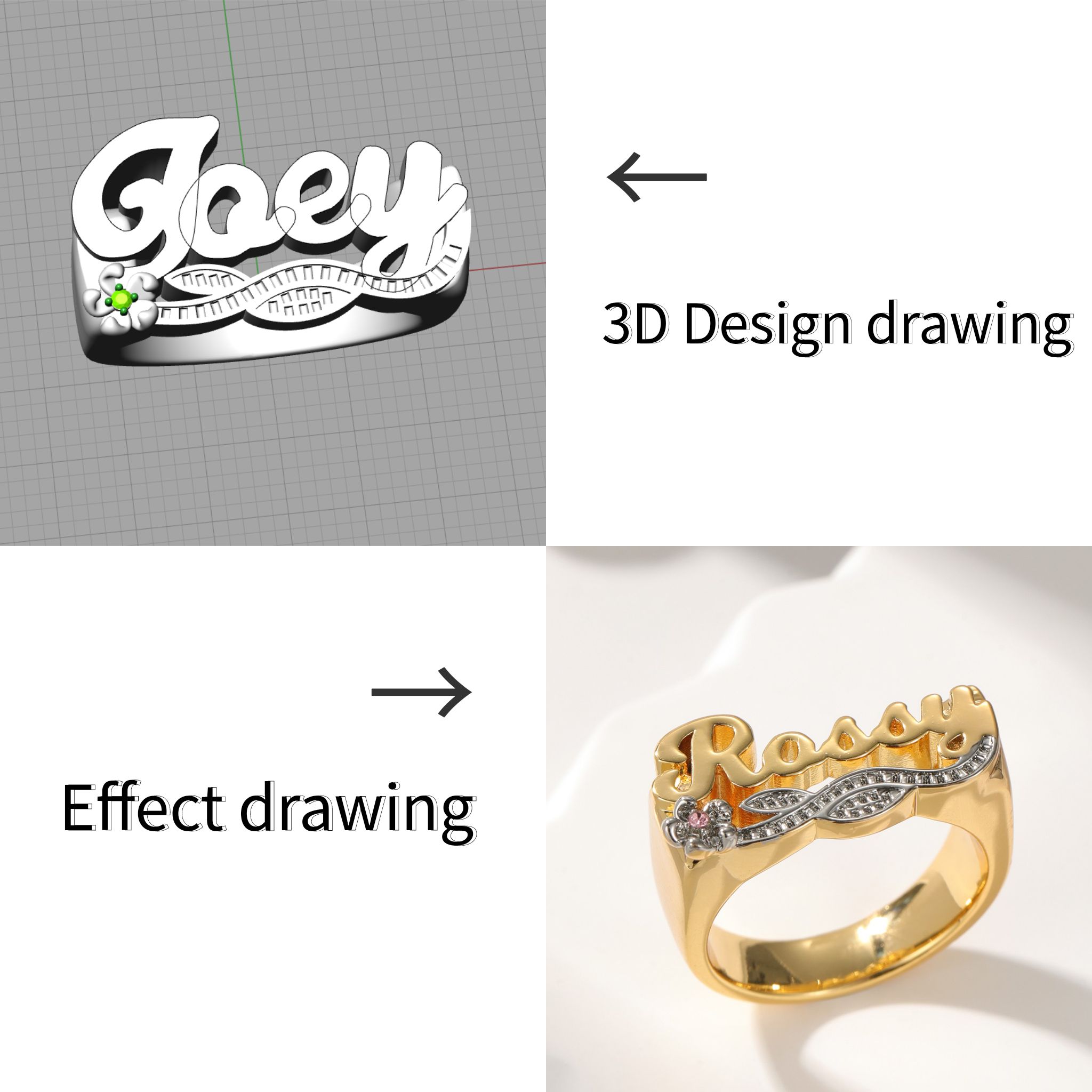 3D Name Ring Custom Diamond Na - Initial Ring Custom recension och pris