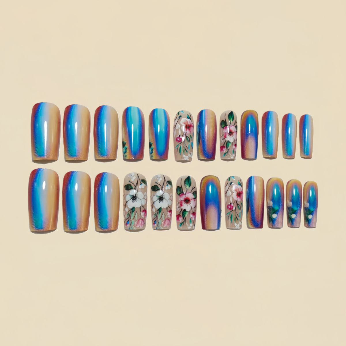 Medium long fake nails for wom - Pressed Flower Art recension och pris