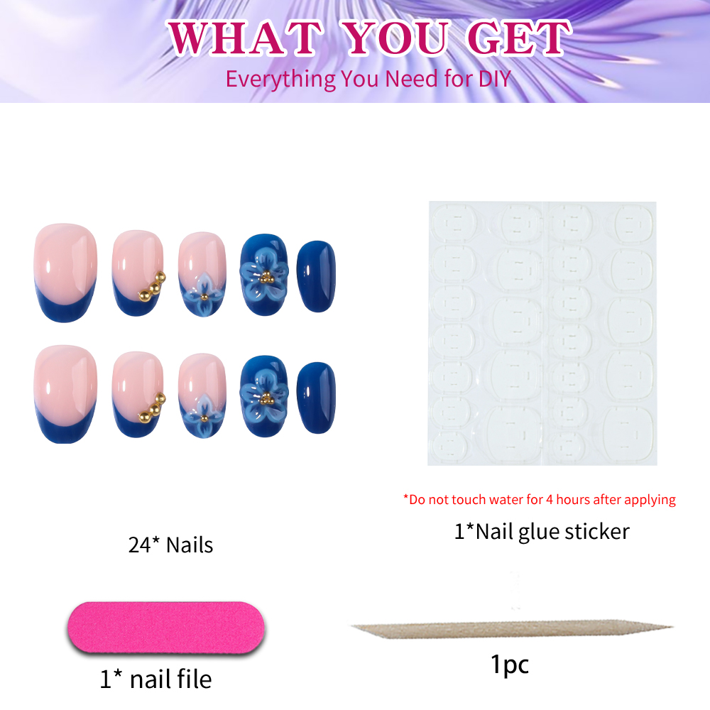 24pcs Short Oval 3D Gel Nail S - Pressed Flower Art recension och pris