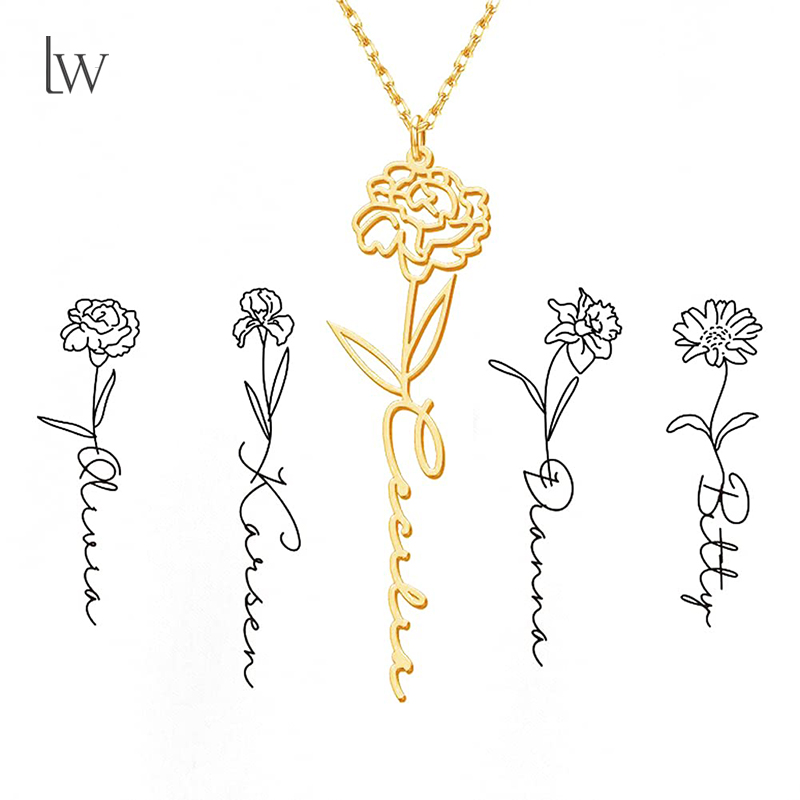 Personalized Birth Flower Name - Birth Flower Necklace recension och pris